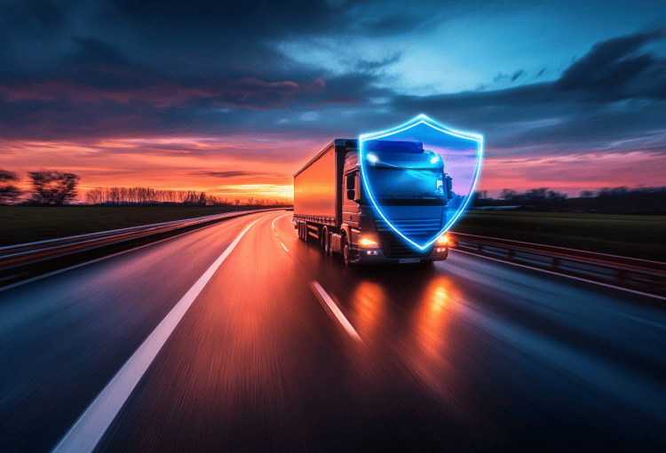 Flotte de voitures et camions assurés, représentant une solution d’assurance professionnelle pour entreprises.