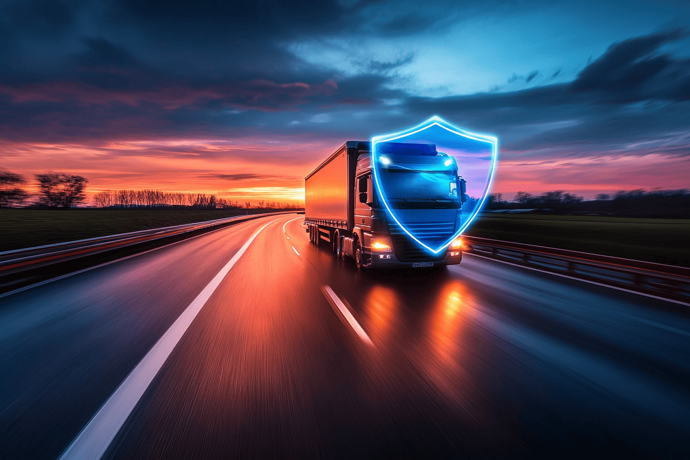 Flotte de voitures et camions assurés, représentant une solution d’assurance professionnelle pour entreprises.